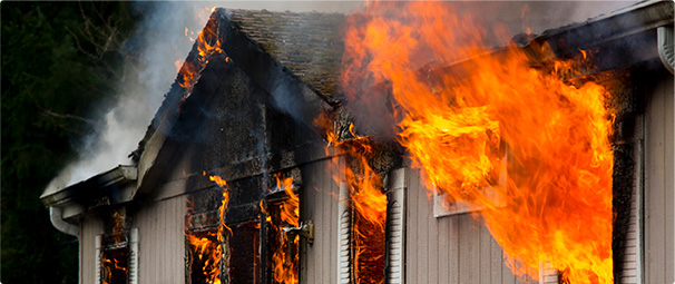 Roof insurance claims for fires and burned down homes in Deerfield