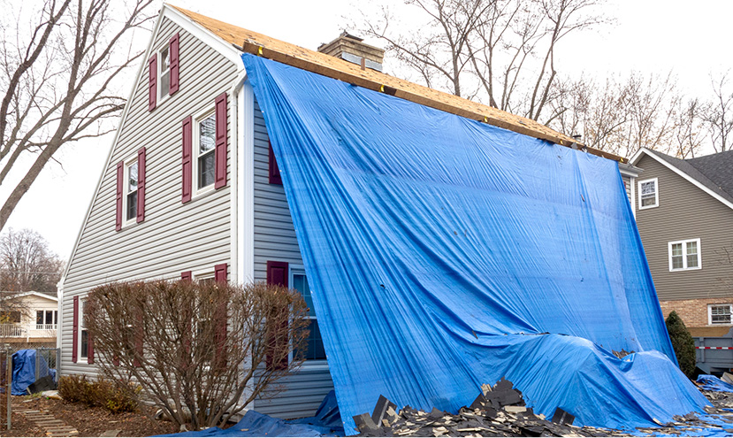 Roof replacement project on two-story home in Deerfield, IL